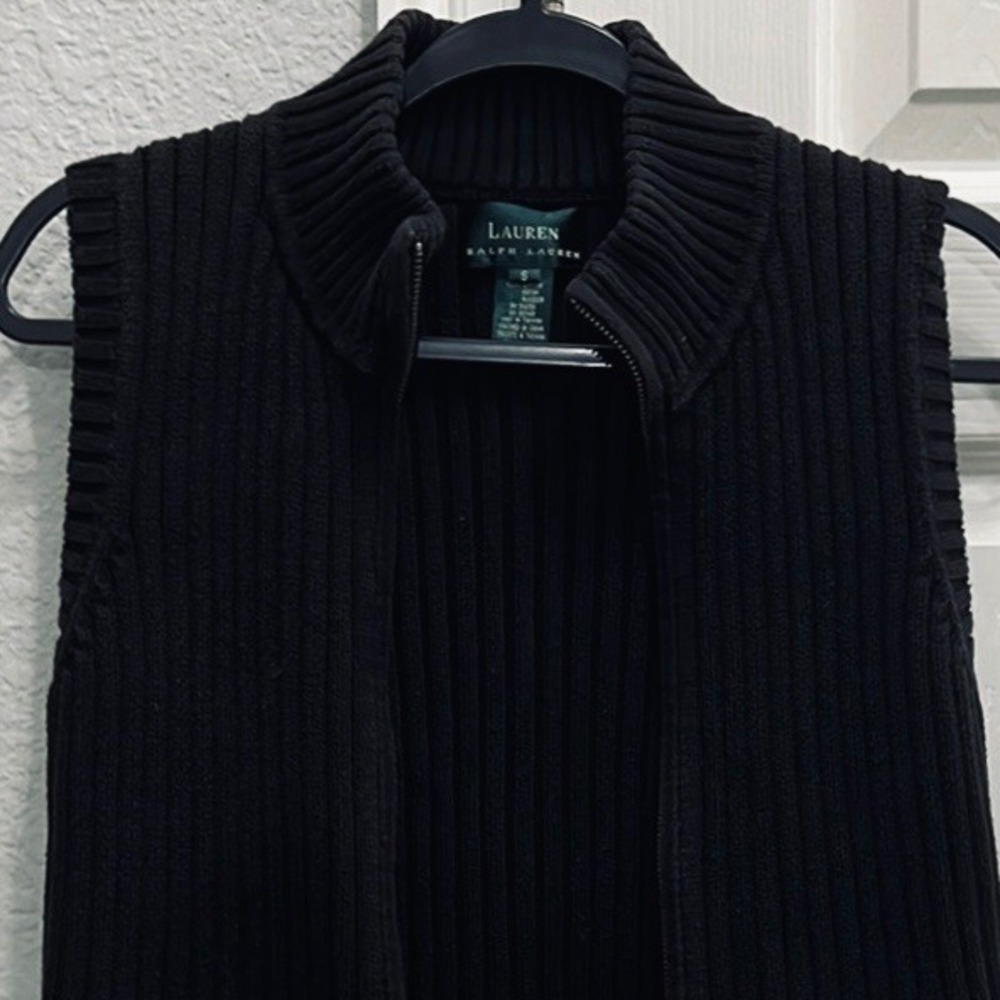 Lauren Ralph Lauren Chocolate brown ribbed knit zip vest women's‎ small